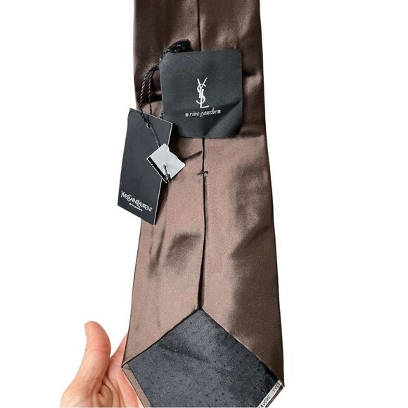 NWT YSL Rive Gauche Brown 100% Silk Necktie - Picture 13 of 13